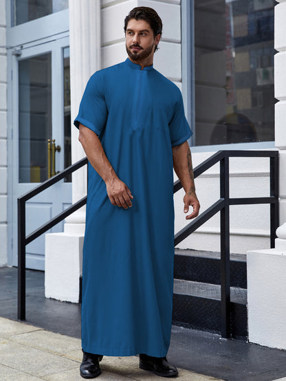 Ramadan Men's Muslim Robe Shirt With Vertical Stripes And Pocket - Islam Thobe Abaya Perfect For Casual And Formal Occasions 181-20