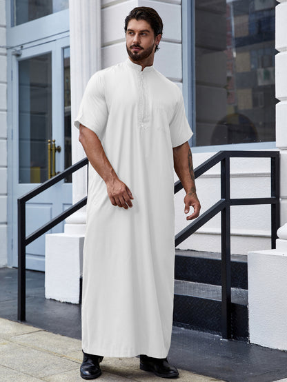 Ramadan Men's Muslim Robe Shirt With Vertical Stripes And Pocket - Islam Thobe Abaya Perfect For Casual And Formal Occasions 181-20