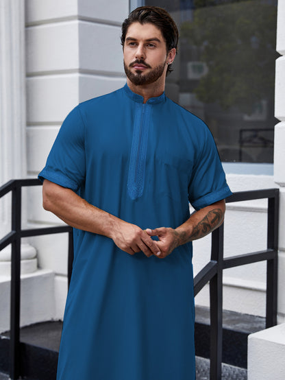 Ramadan Men's Muslim Robe Shirt With Vertical Stripes And Pocket - Islam Thobe Abaya Perfect For Casual And Formal Occasions 181-20