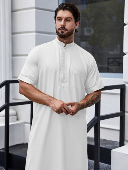 Ramadan Men's Muslim Robe Shirt With Vertical Stripes And Pocket - Islam Thobe Abaya Perfect For Casual And Formal Occasions 181-20