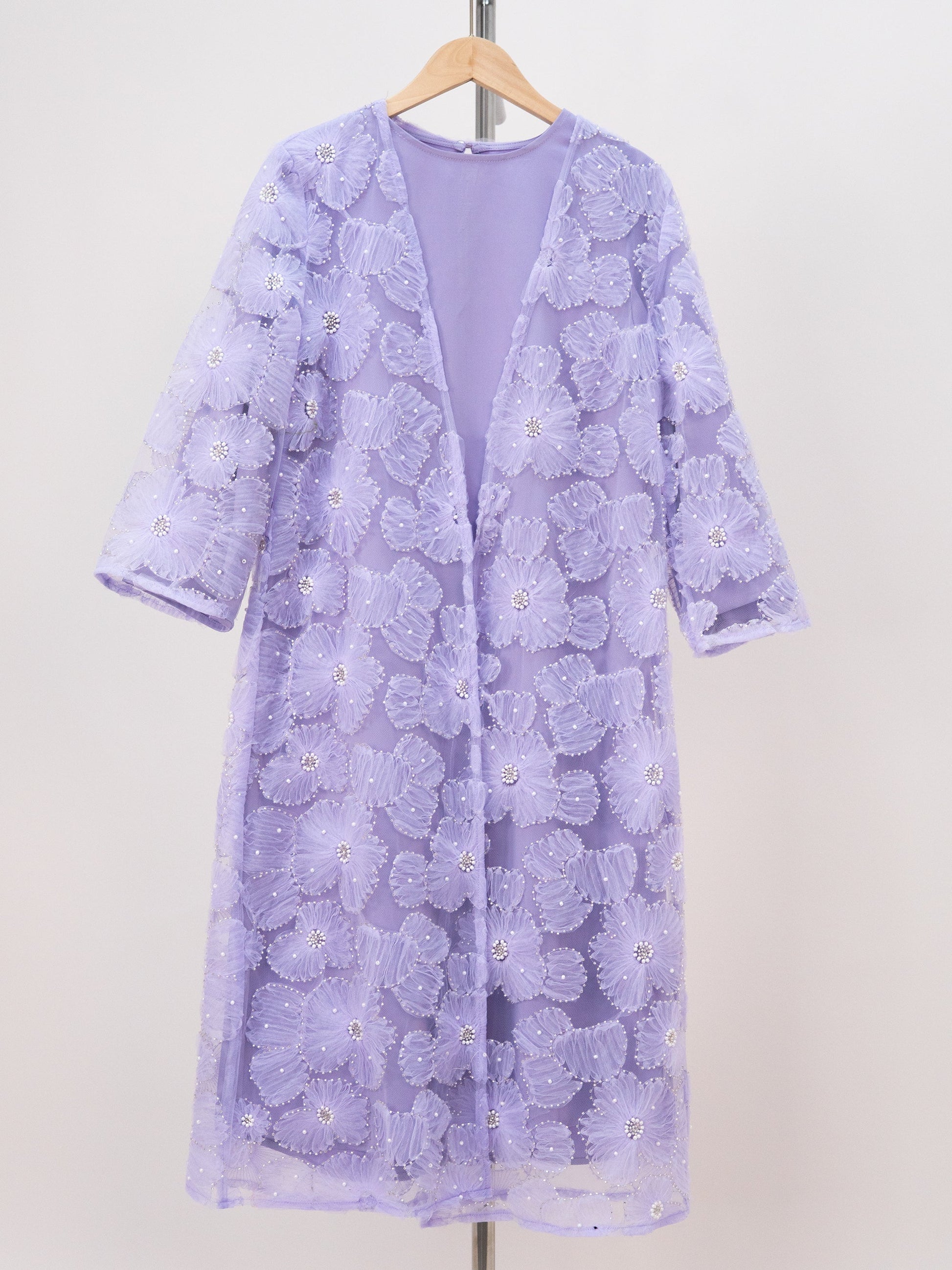 Wholesale Girls Mesh Flower Bead Embroidered Abaya Set MK2653 - OEM ODM Modest Wear Factory
