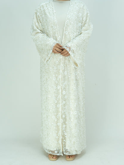 Wholesale Double Layer Beaded Sequined Flower Open Abaya Set MK2666 - OEM ODM Modest Wear Factory
