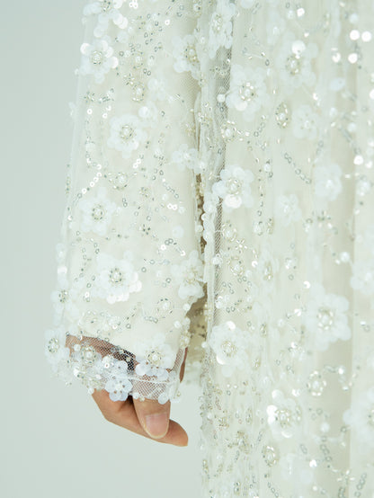 Wholesale Double Layer Beaded Sequined Flower Open Abaya Set MK2666 - OEM ODM Modest Wear Factory