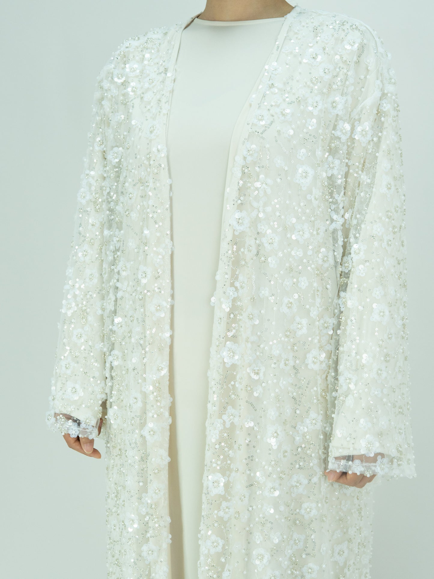 Wholesale Double Layer Beaded Sequined Flower Open Abaya Set MK2666 - OEM ODM Modest Wear Factory