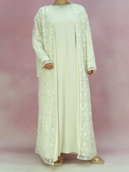 Wholesale Double Layer Beaded Sequined Flower Open Abaya Set MK2666 - OEM ODM Modest Wear Factory