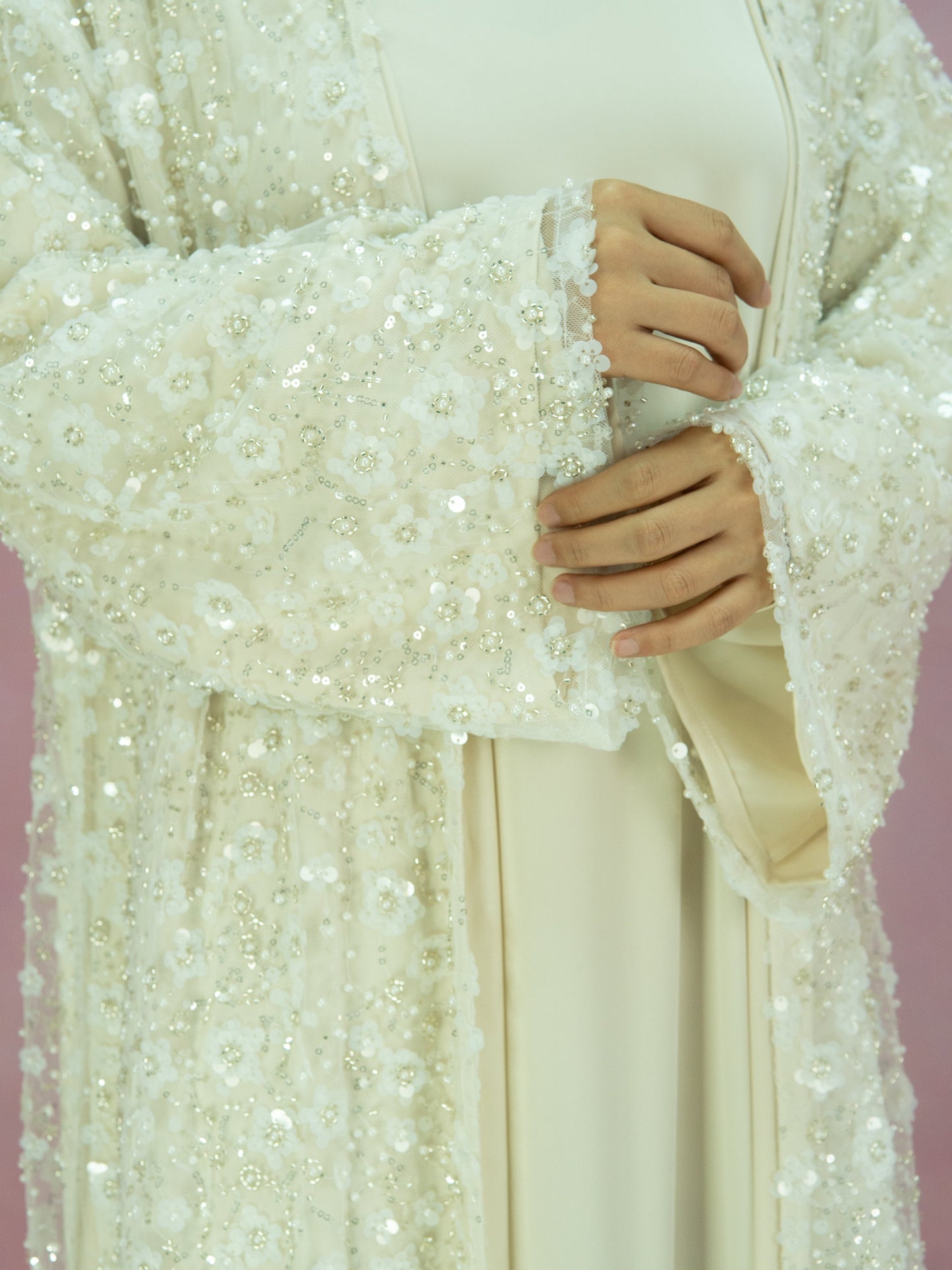 Wholesale Double Layer Beaded Sequined Flower Open Abaya Set MK2666 - OEM ODM Modest Wear Factory