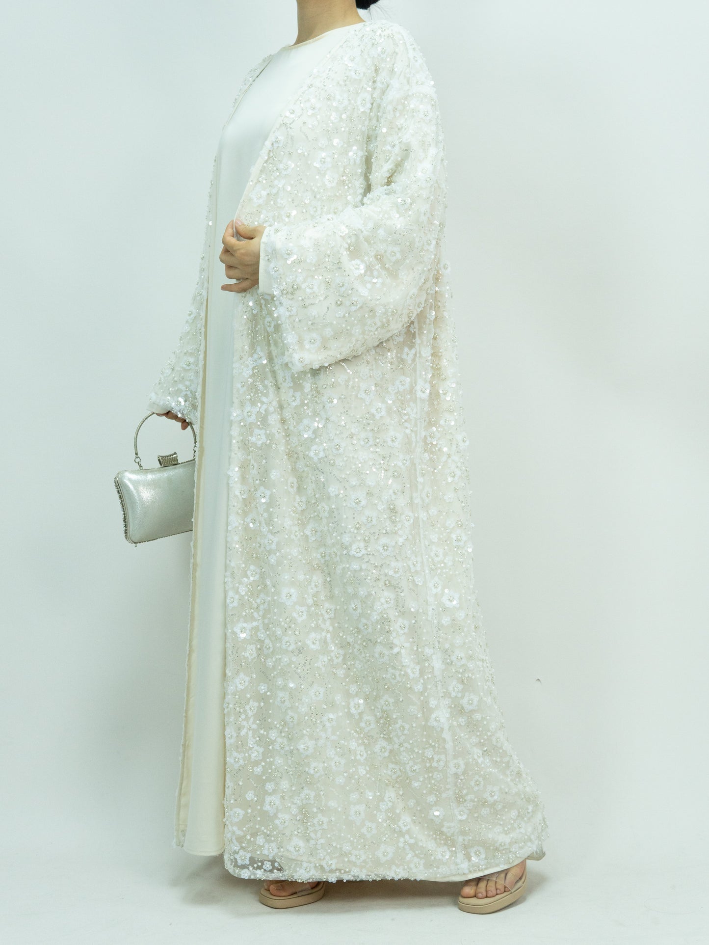 Wholesale Double Layer Beaded Sequined Flower Open Abaya Set MK2666 - OEM ODM Modest Wear Factory