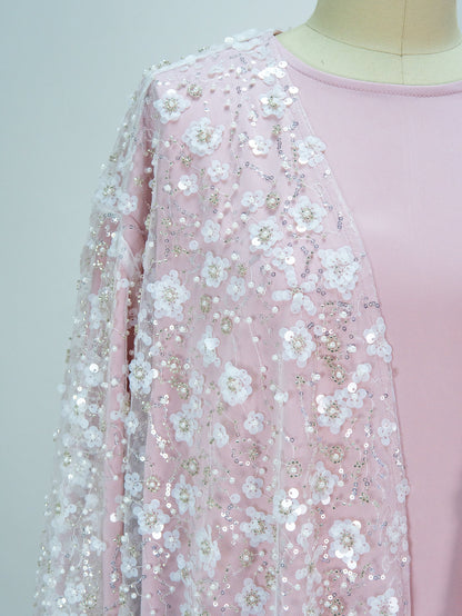 Wholesale Double Layer Beaded Sequined Flower Open Abaya Set MK2666 - OEM ODM Modest Wear Factory