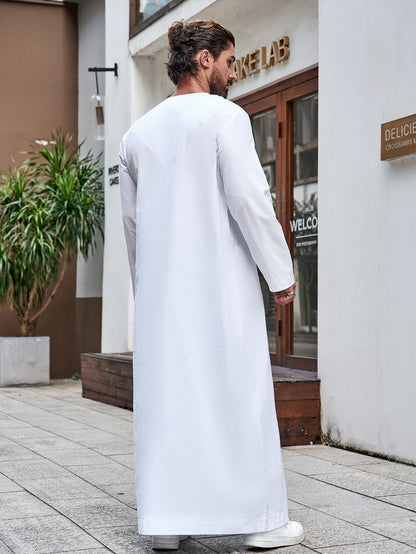 Ramadan Muslim Men's Long Thobe Middle East Arab Dubai Malaysian Solid Color Long Sleeve Robe MSL204