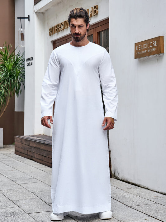 Ramadan Muslim Men's Long Thobe Middle East Arab Dubai Malaysian Solid Color Long Sleeve Robe MSL204