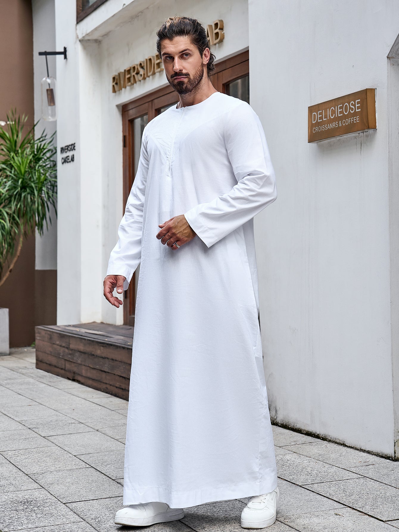 Ramadan Muslim Men's Long Thobe Middle East Arab Dubai Malaysian Solid Color Long Sleeve Robe MSL204