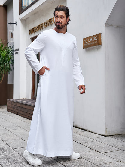 Ramadan Muslim Men's Long Thobe Middle East Arab Dubai Malaysian Solid Color Long Sleeve Robe MSL204