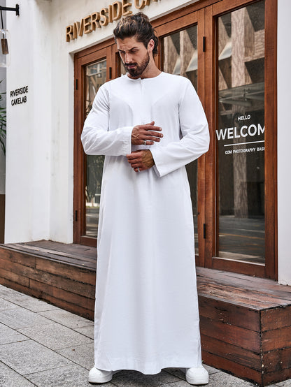 Ramadan Muslim Men's Long Thobe Middle East Arab Dubai Malaysian Solid Color Long Sleeve Robe MSL204