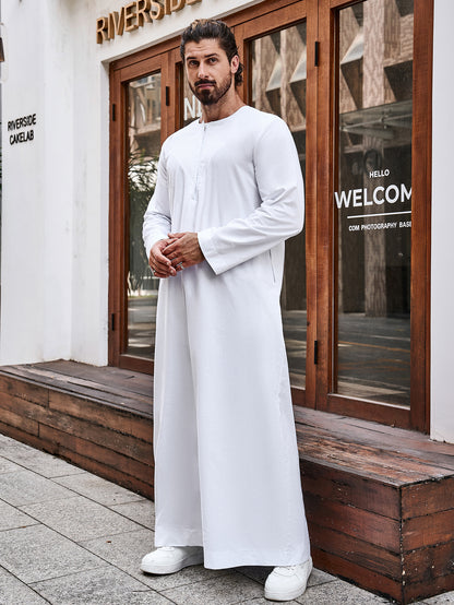 Ramadan Muslim Men's Long Thobe Middle East Arab Dubai Malaysian Solid Color Long Sleeve Robe MSL204