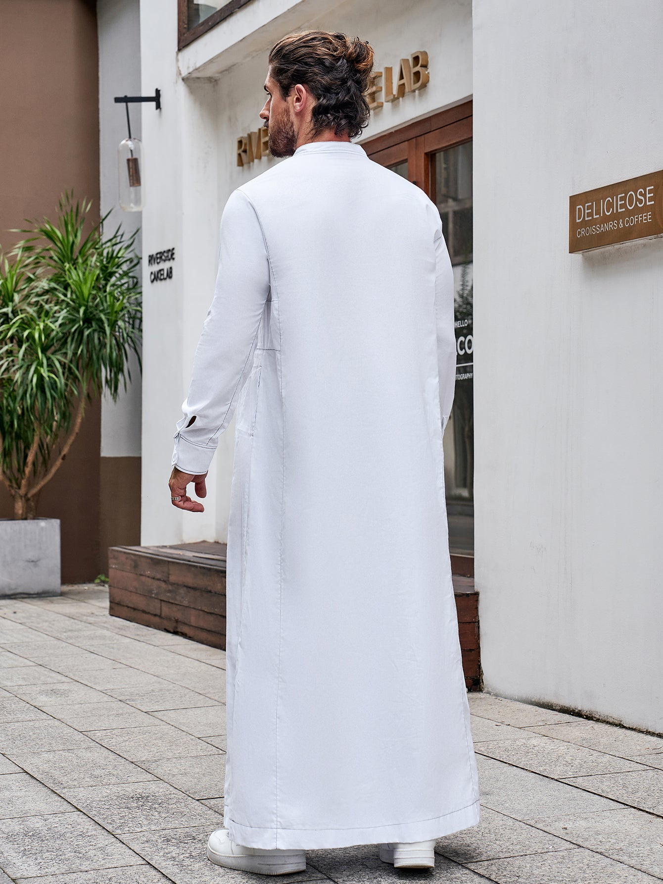 Ramadan Men's Muslim Thobe Islam Middle East Arab Dubai Malaysian Long Sleeve Solid Color Robe MSL205