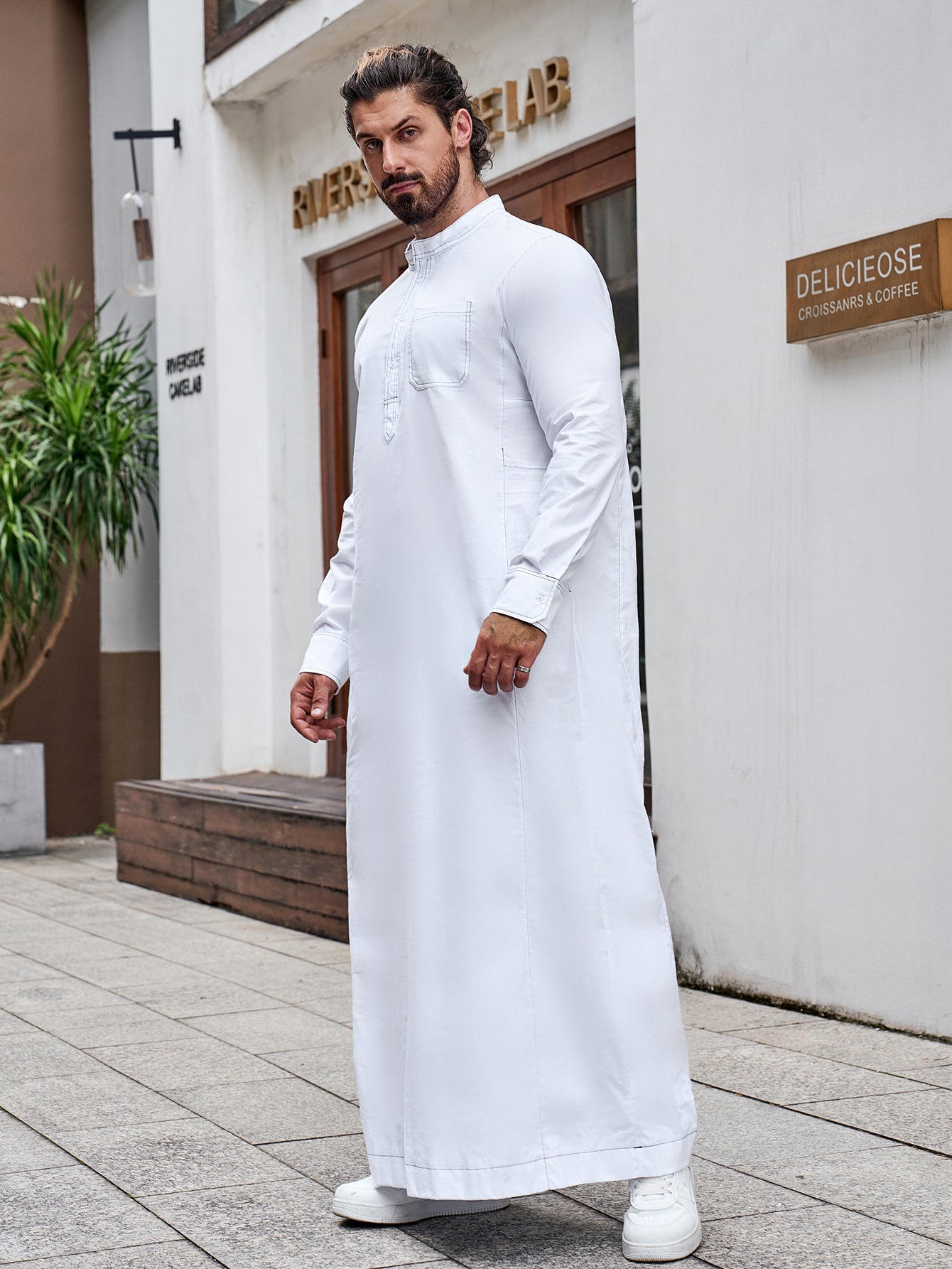 Ramadan Men's Muslim Thobe Islam Middle East Arab Dubai Malaysian Long Sleeve Solid Color Robe MSL205