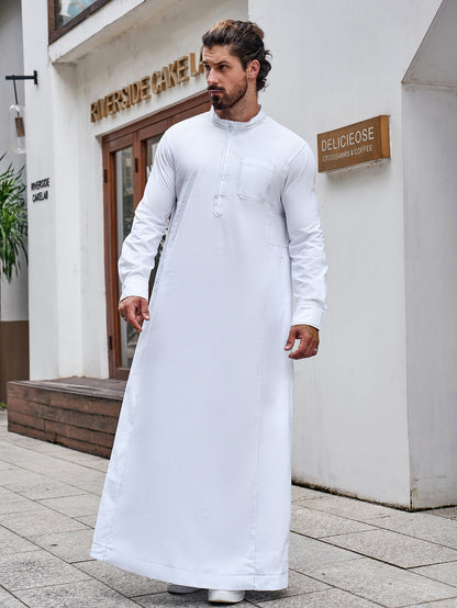 Ramadan Men's Muslim Thobe Islam Middle East Arab Dubai Malaysian Long Sleeve Solid Color Robe MSL205