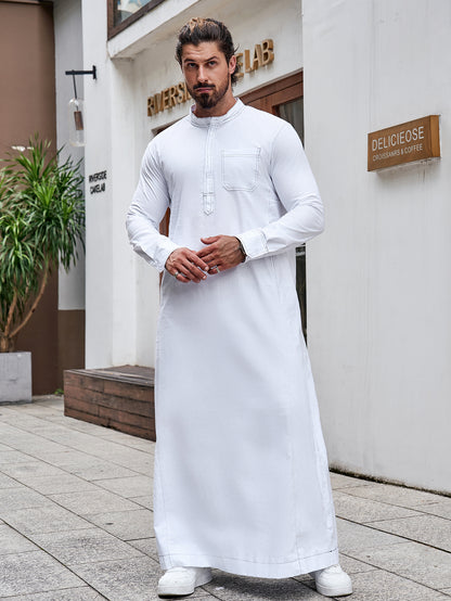 Ramadan Men's Muslim Thobe Islam Middle East Arab Dubai Malaysian Long Sleeve Solid Color Robe MSL205