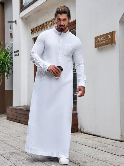 Ramadan Men's Muslim Thobe Islam Middle East Arab Dubai Malaysian Long Sleeve Solid Color Robe MSL205