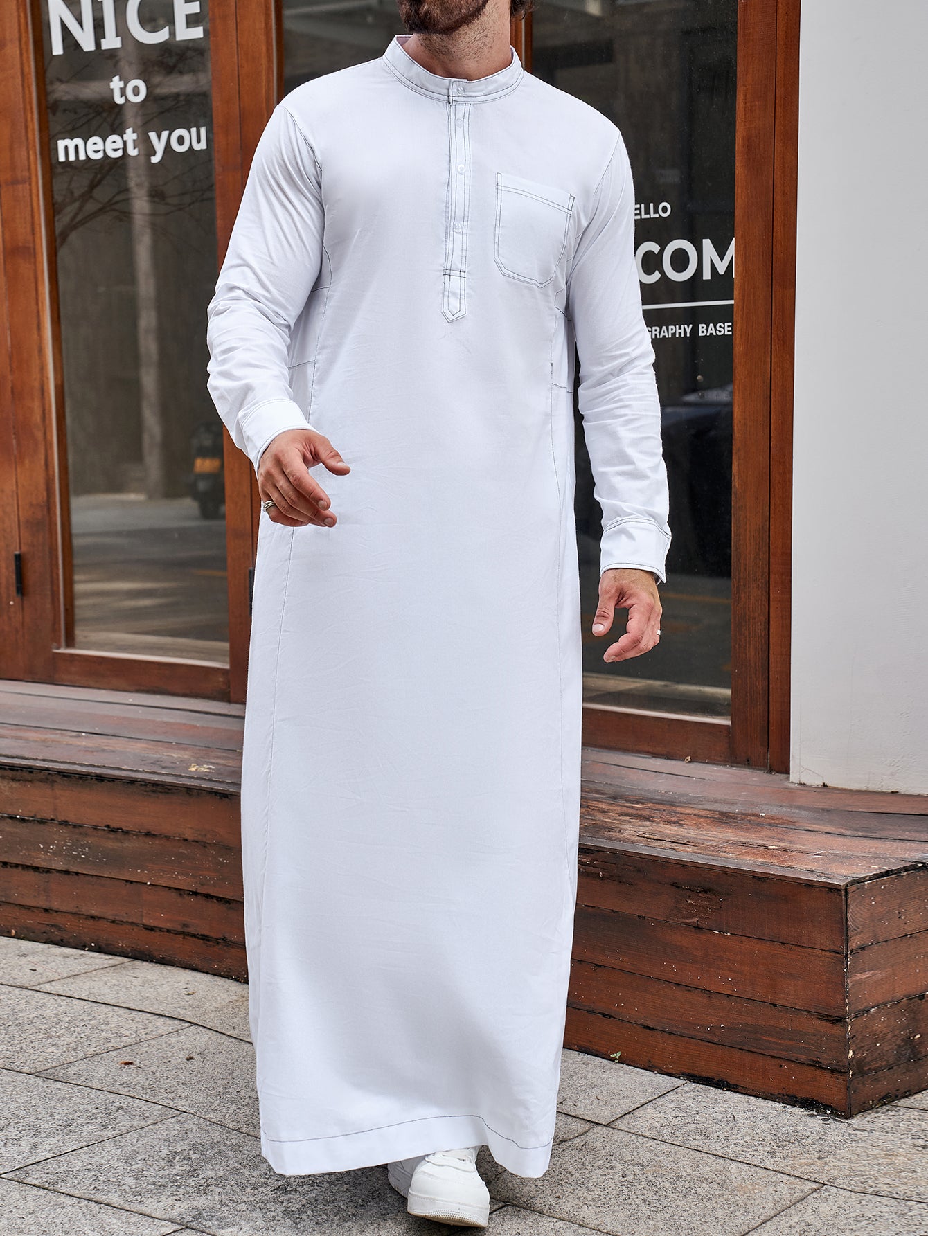 Ramadan Men's Muslim Thobe Islam Middle East Arab Dubai Malaysian Long Sleeve Solid Color Robe MSL205