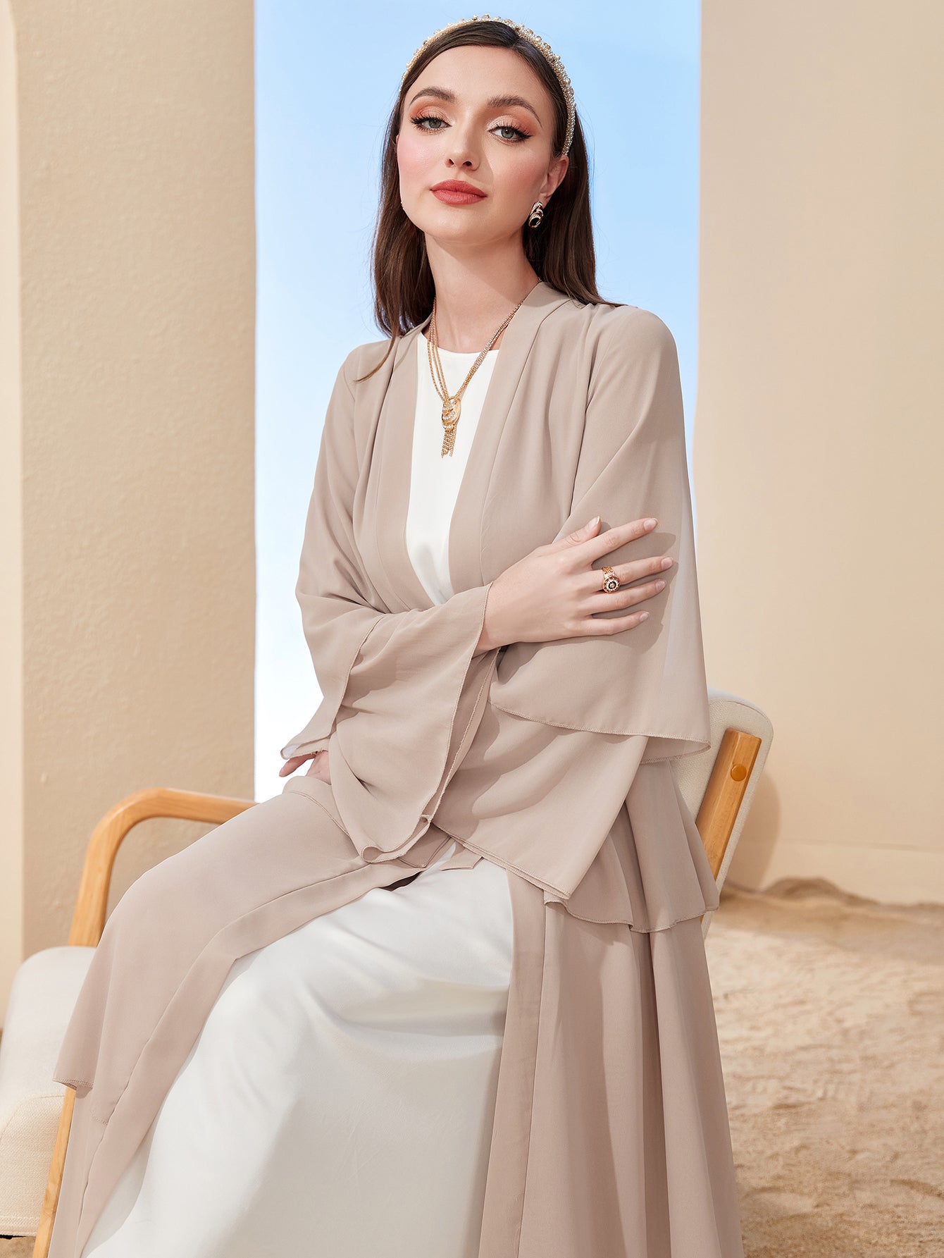 Ramadan kebaya Layered Open Front Abaya, Long Sleeve Dress With Belted PRINGBUD ISLAMIC CLOTHING Ramadan kebaya Layered Open Front Abaya, Long Sleeve Dress With Belted PRINGBUD ISLAMIC CLOTHING