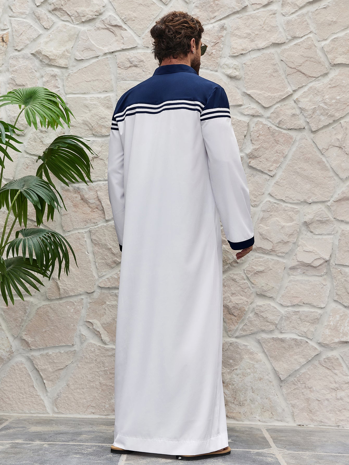 Islam Ramadan Color Blocked Men's Traditional Muslim Thobe, Ramadan Style Islamic Long Gown Shirt Robe, Middle Eastern Fashion MSL177