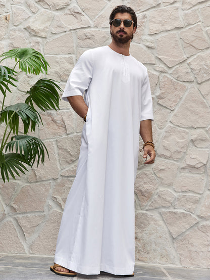 Islam Ramadan Color Blocked Men's Traditional Thobe, Muslim Men Clothing Long Gown MSL199