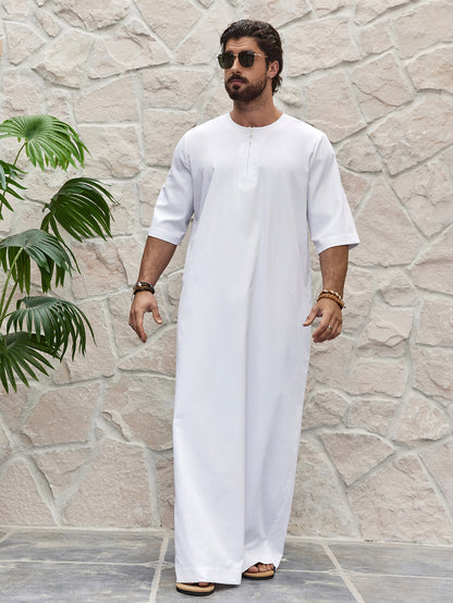 Islam Ramadan Color Blocked Men's Traditional Thobe, Muslim Men Clothing Long Gown MSL199