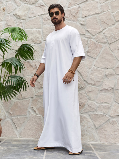 Islam Ramadan Color Blocked Men's Traditional Thobe, Muslim Men Clothing Long Gown MSL199