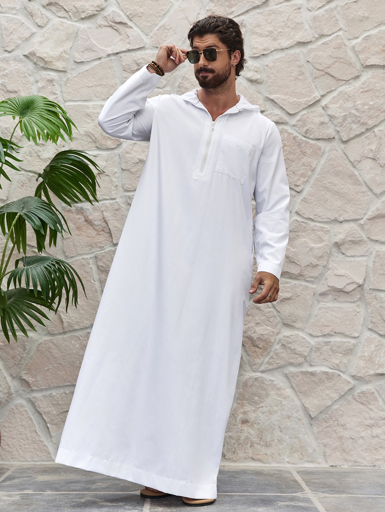 Ramadan Men's Solid Hooded Muslim Thobe, Islamic Long Gown Shirt Robe, Middle Eastern Fashion Abaya Muslim Men Clothing MSL198