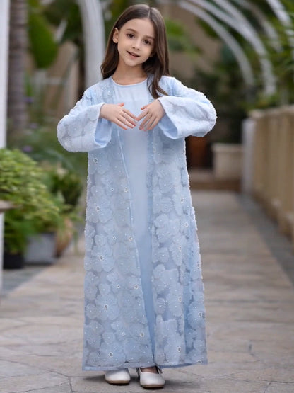 Wholesale Girls Mesh Flower Bead Embroidered Abaya Set MK2653 - OEM ODM Modest Wear Factory