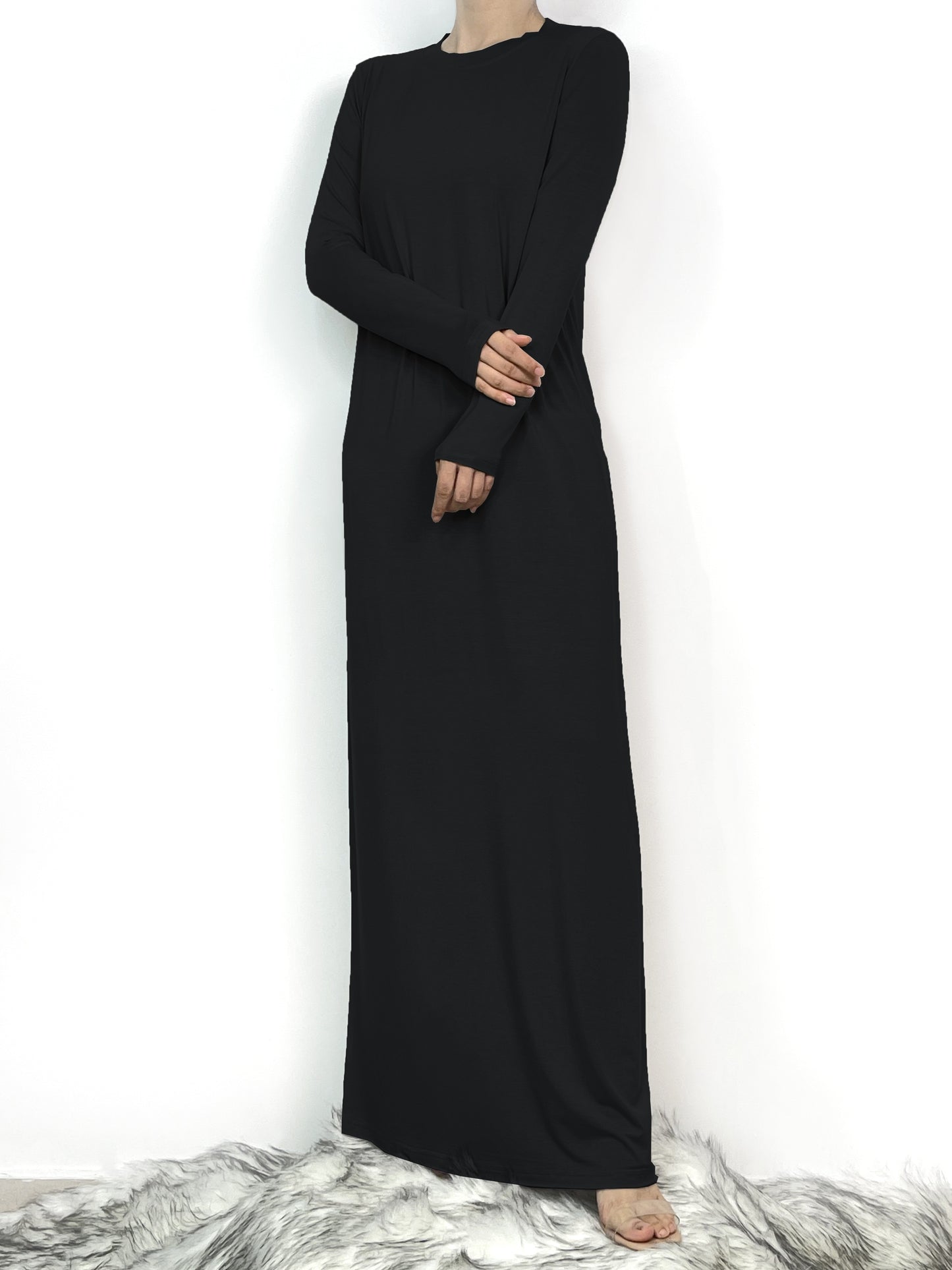 Ramadan baju raya Crew Long Sleeve baju kurung Kaftan Dress, Elegant Solid Color Maxi Length Dress, Women's Clothing MSL100