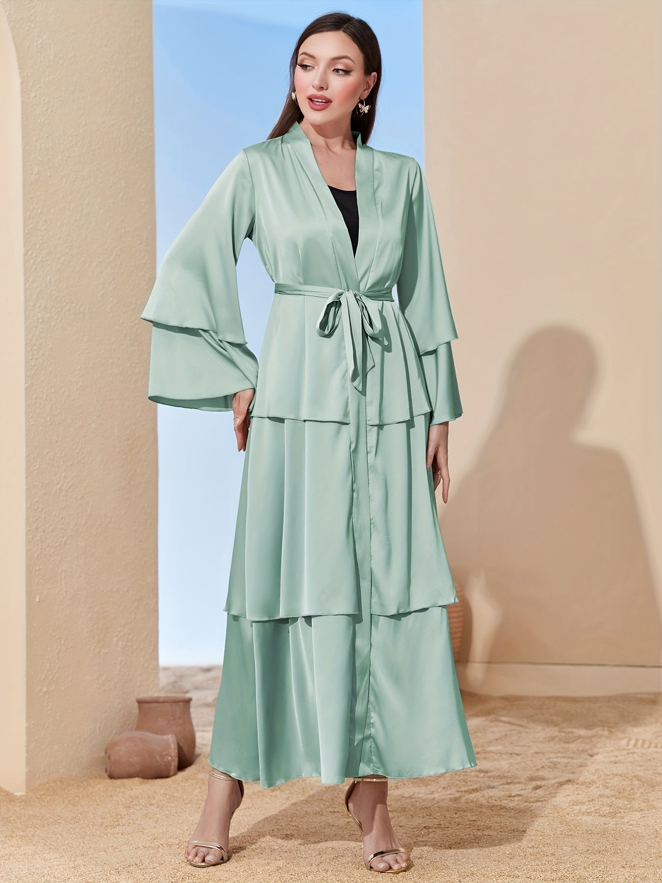 Middle East Dubai Classic Maxi dress three-layer satin Cardigan Dress (no headscarf) MSL48