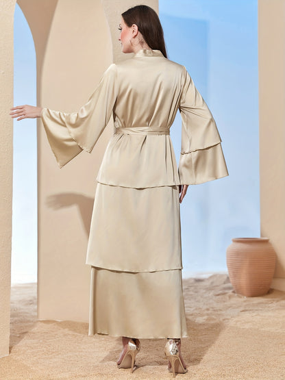 Middle East Dubai Classic Maxi dress three-layer satin Cardigan Dress (no headscarf) MSL48