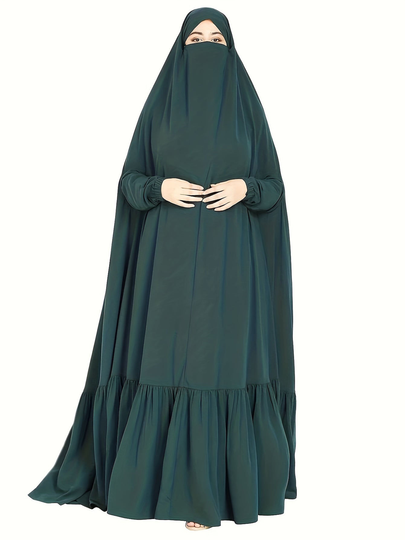 Ramadan Abaya Middle Eastern Muslim Solid Color Long Robe Kaftan, Chador Headscarf Maxi Length Dress, Islam Kebaya For Women Dubai Khimar MSL164