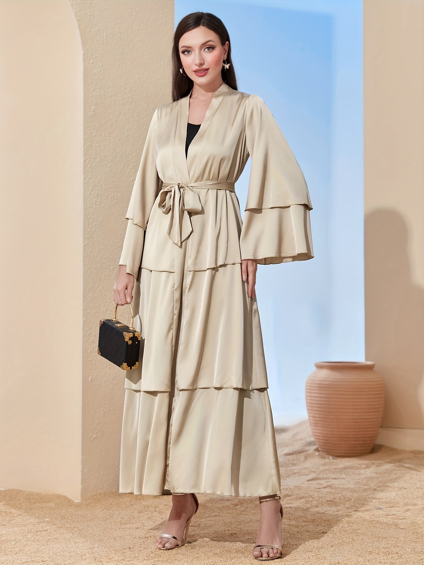 Middle East Dubai Classic Maxi dress three-layer satin Cardigan Dress PRINGBUD ISLAMIC CLOTHING Middle East Dubai Classic Maxi dress three-layer satin Cardigan Dress PRINGBUD ISLAMIC CLOTHING