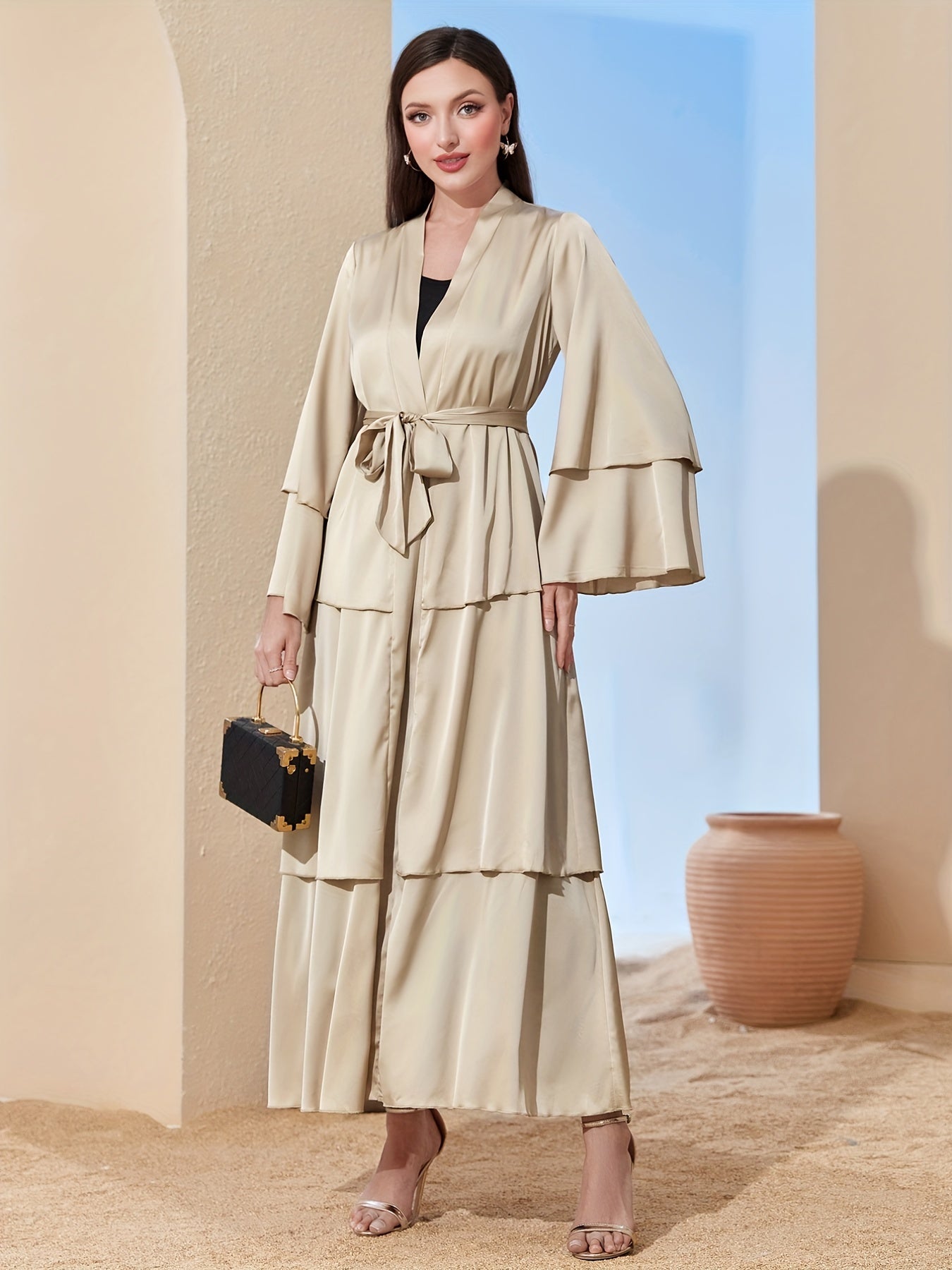 Middle East Dubai Classic Maxi dress three-layer satin Cardigan Dress (no headscarf) MSL48