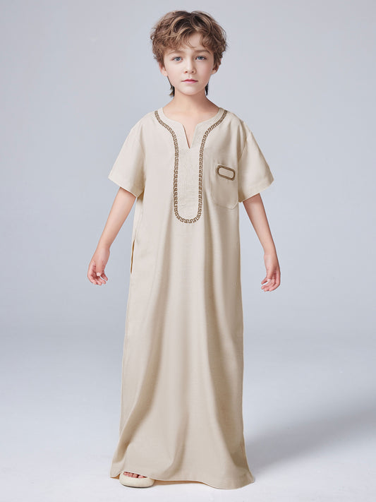 Boys Middle Eastern Traditional Thobe - Loose Fit V-neck Summer Casual Boys Kaftan MSL208