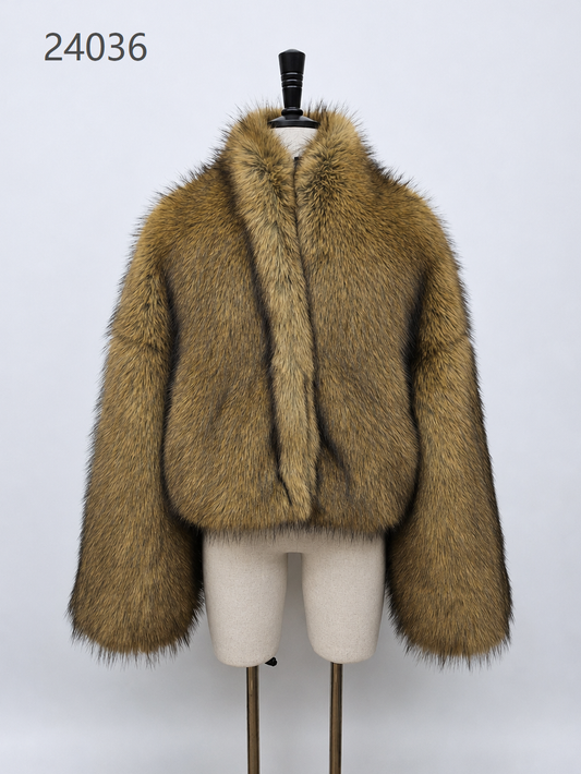 Women's Short Thick Warm Eco-Friendly Faux Fur Jacket wholesale manufacturer style M24036 view 1