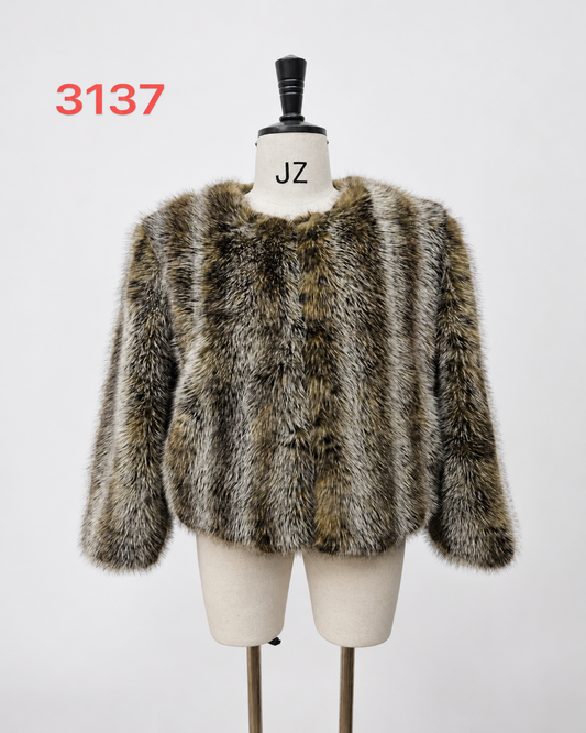 Women's Short Thick Warm Eco-Friendly Faux Fur Jacket wholesale manufacturer style M3137竖条 view 1