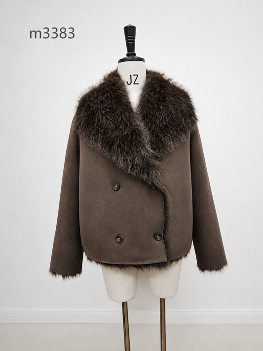 Women's Short Thick Warm Eco-Friendly Faux Fur Jacket wholesale manufacturer style M3383 view 1