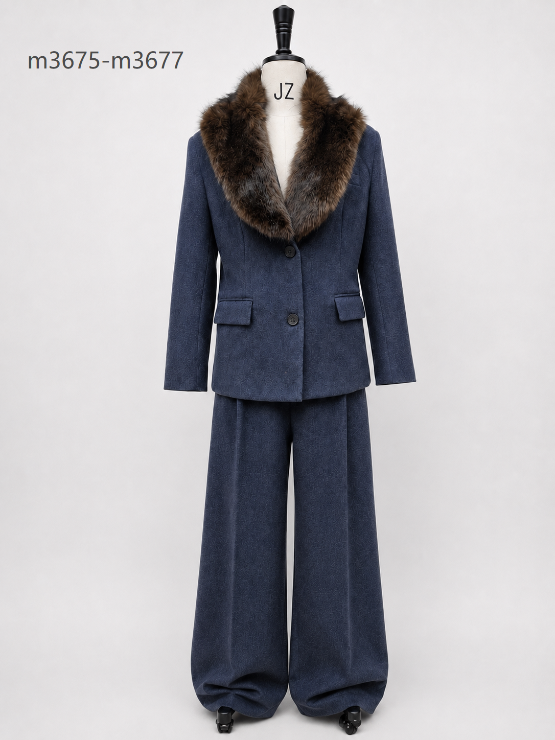 Women's Winter Faux Fur Collar Blazer and Pants Set wholesale manufacturer style M3675 view 1