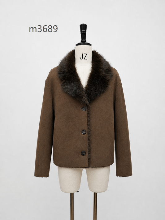 Women's Short Thick Warm Eco-Friendly Faux Fur Jacket wholesale manufacturer style M3689 view 1