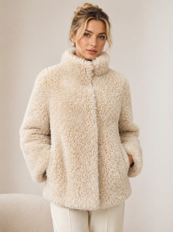 Women's Short Thick Warm Eco-Friendly Faux Fur Jacket wholesale manufacturer style M3710 view 4