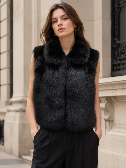 Women's Sleeveless Eco-Friendly Faux Fur Vest wholesale manufacturer style M3713 view 2