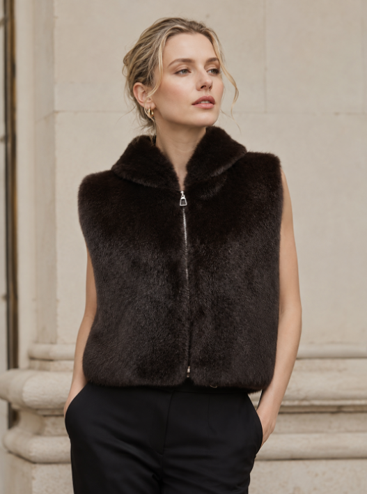 Women's Sleeveless Eco-Friendly Faux Fur Vest wholesale manufacturer style M3715 view 2