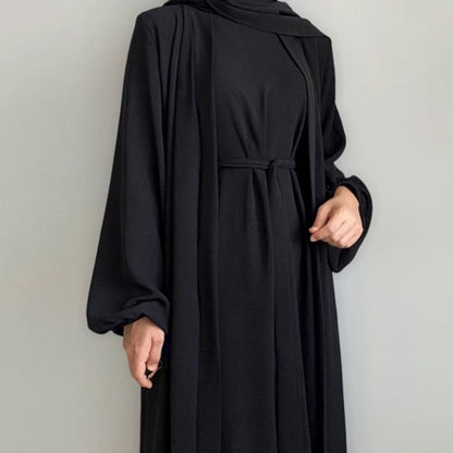 Wholesale Solid Color Elegant Open Abaya 3 Piece Set with Pockets - OEM Modest Wear Factory