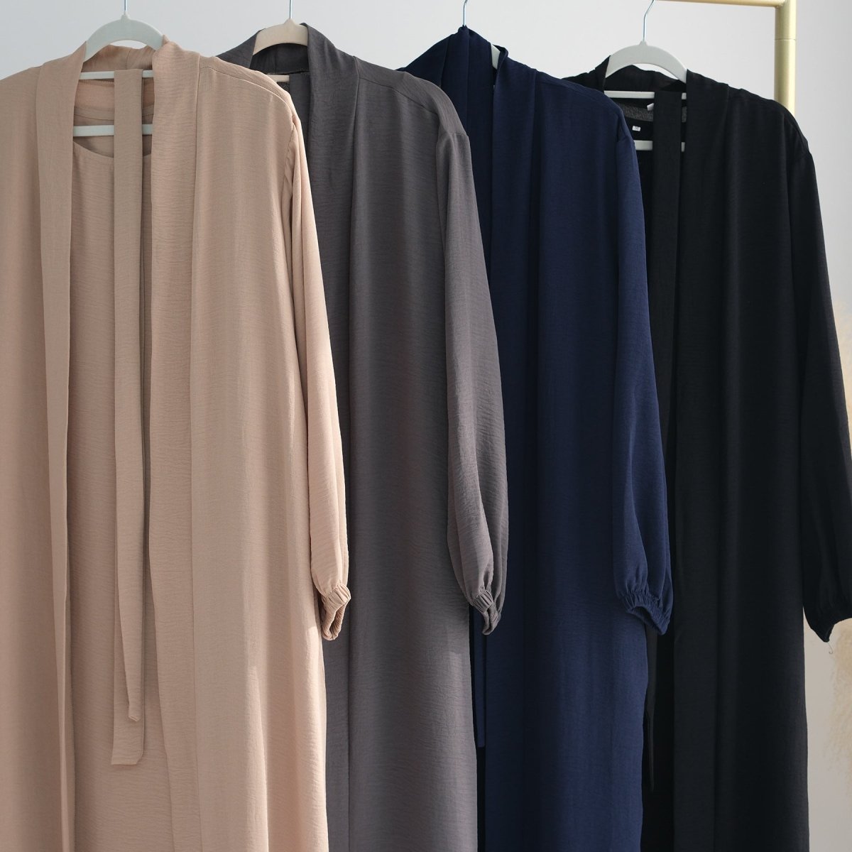 Wholesale Solid Color Elegant Open Abaya 3 Piece Set with Pockets - OEM Modest Wear Factory