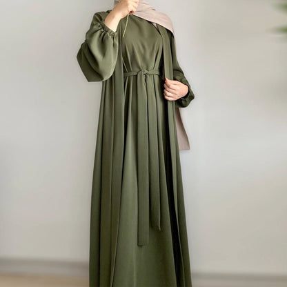 Wholesale Solid Color Elegant Open Abaya 3 Piece Set with Pockets - OEM Modest Wear Factory