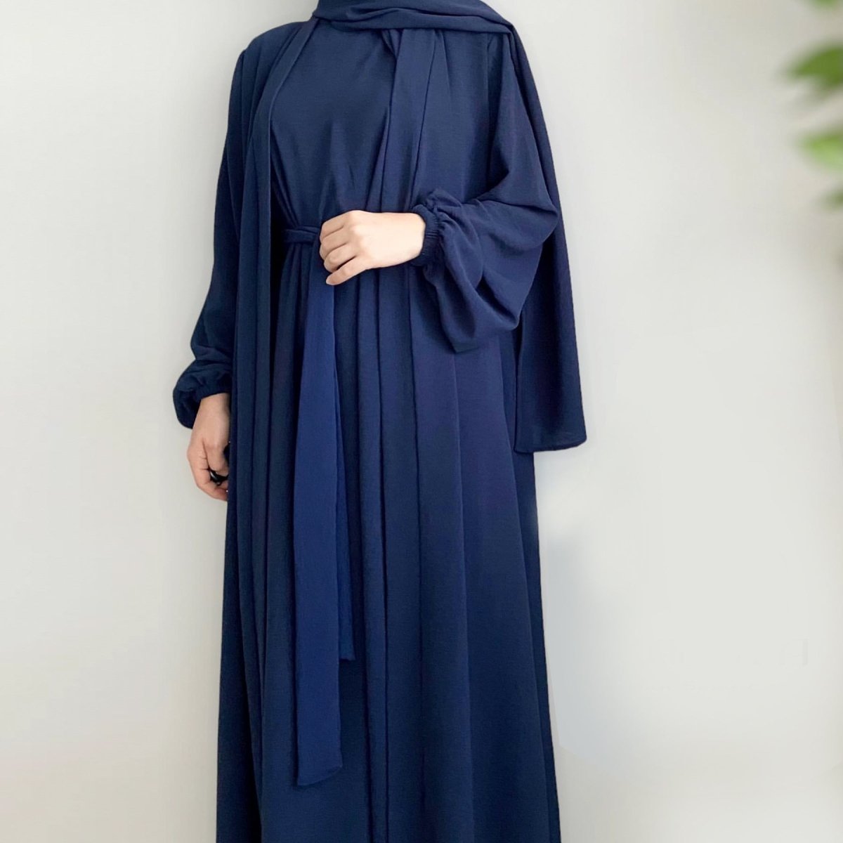 Wholesale Solid Color Elegant Open Abaya 3 Piece Set with Pockets - OEM Modest Wear Factory